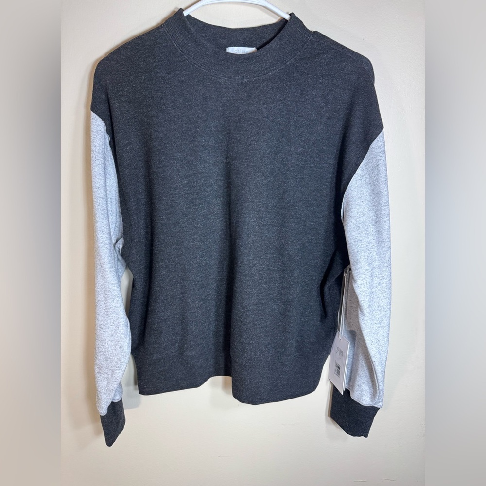 NWT - Johnny Was CALME Mock-Neck Cozy Sweatshirt gray and black Size Small